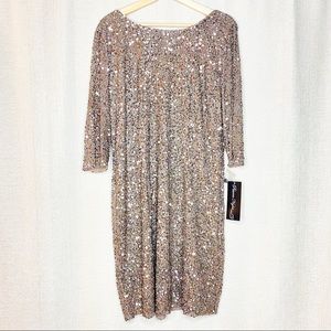 *NWT* PISARRO NIGHTS Sequin Mesh Boat Neck 3/4 Sleeve Cowl Back Dress - 18W